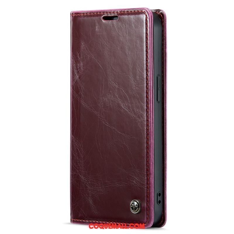 Flip Cover iPhone 15 Plus Simili Cuir Ciré CASEME