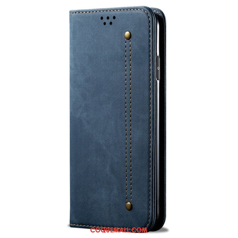 Flip Cover iPhone 16 Plus Tissu Jeans