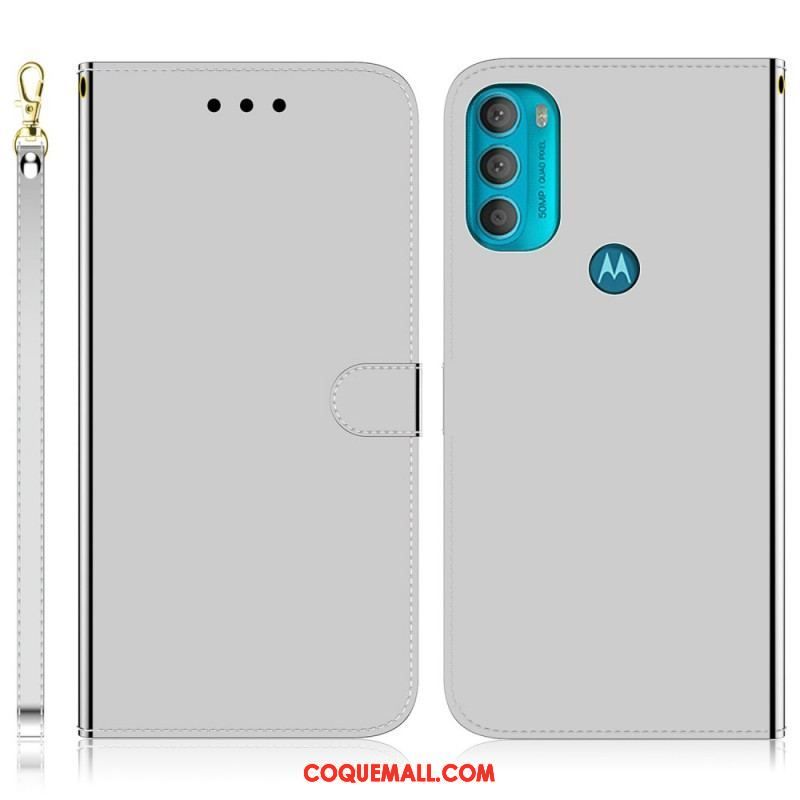 Housse Moto G71 5G Simili Cuir Couverture Miroir