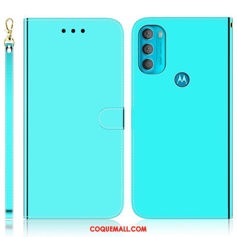 Housse Moto G71 5G Simili Cuir Couverture Miroir