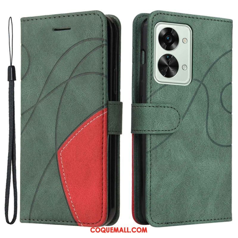 Housse OnePlus Nord 2T 5G Bicolore KT Leather Series avec Porte-Cartes à  Lanière