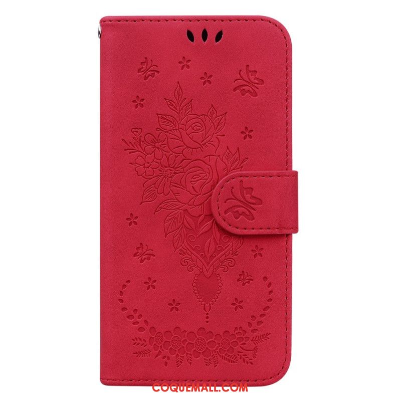 Housse Oppo Reno 11 5G Effet Daim Motif Fleurs à Lanière