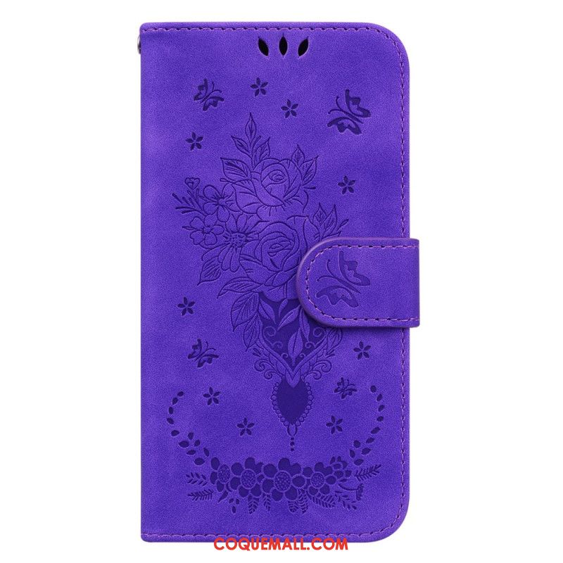 Housse Oppo Reno 11 5G Effet Daim Motif Fleurs à Lanière