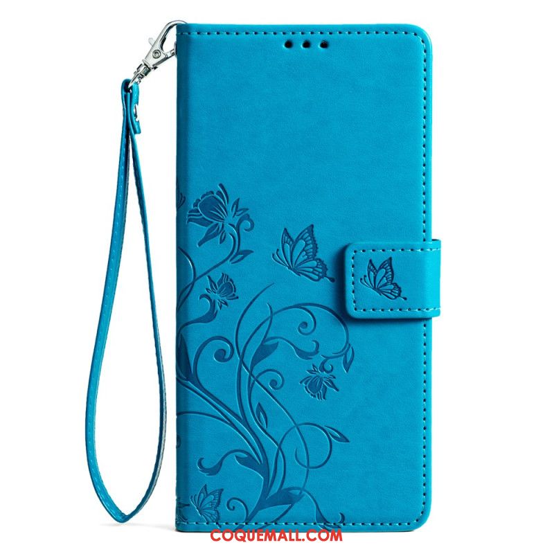 Housse Oppo Reno 11 5G Papillons et Fleurettes à Lanière