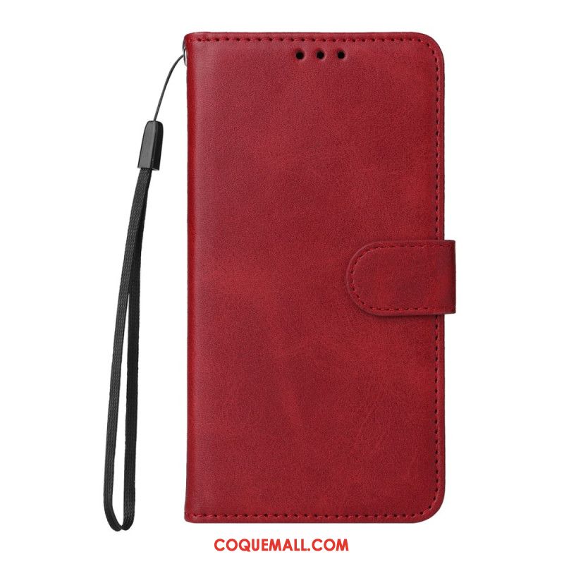 Housse Oppo Reno 12F 5G Simili Cuir Uni à Lanière