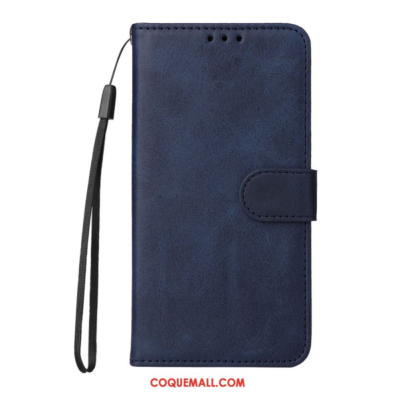 Housse Oppo Reno 12F 5G Simili Cuir Uni à Lanière