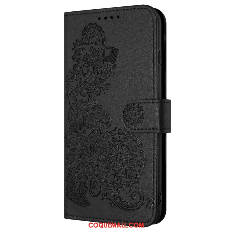 Housse Samsung Galaxy A15 5G Motif Fleurs Dentelle à Lanière