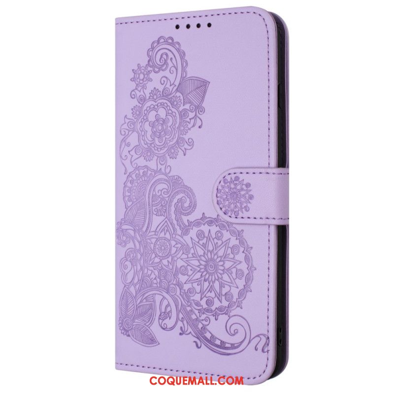 Housse Samsung Galaxy A15 5G Motif Fleurs Dentelle à Lanière