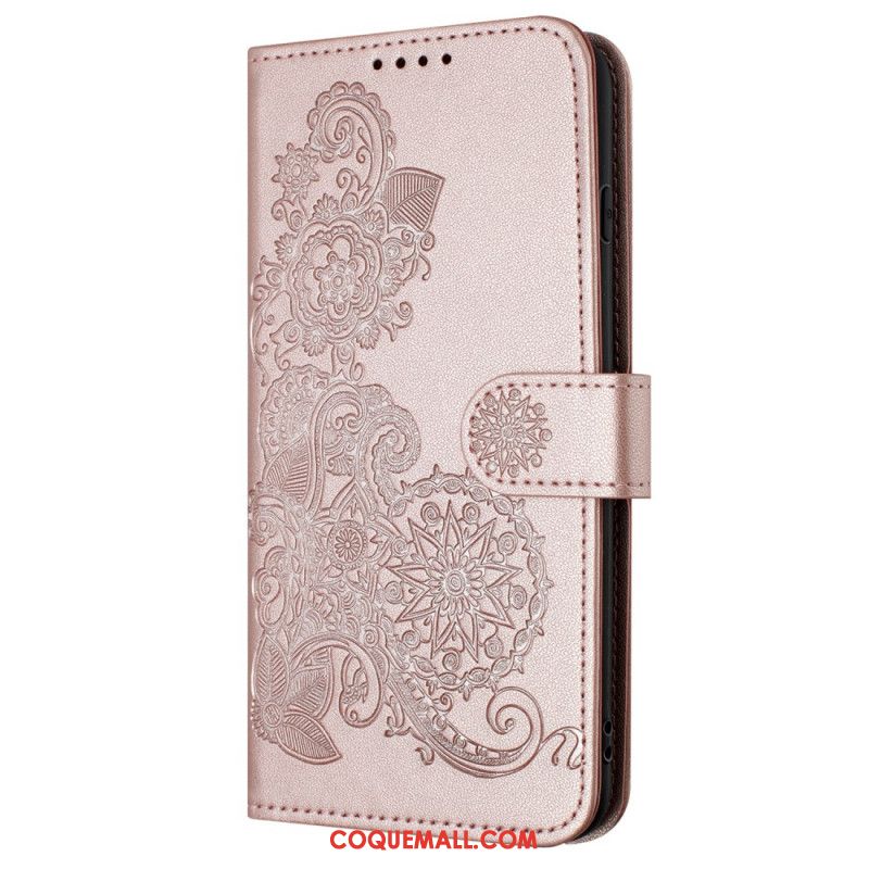 Housse Samsung Galaxy A15 5G Motif Fleurs Dentelle à Lanière