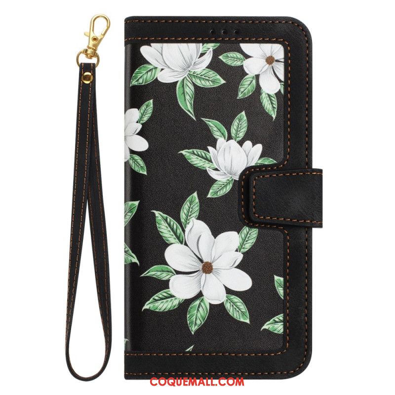 Housse Samsung Galaxy A55 5G Motif Floral avec Lanière