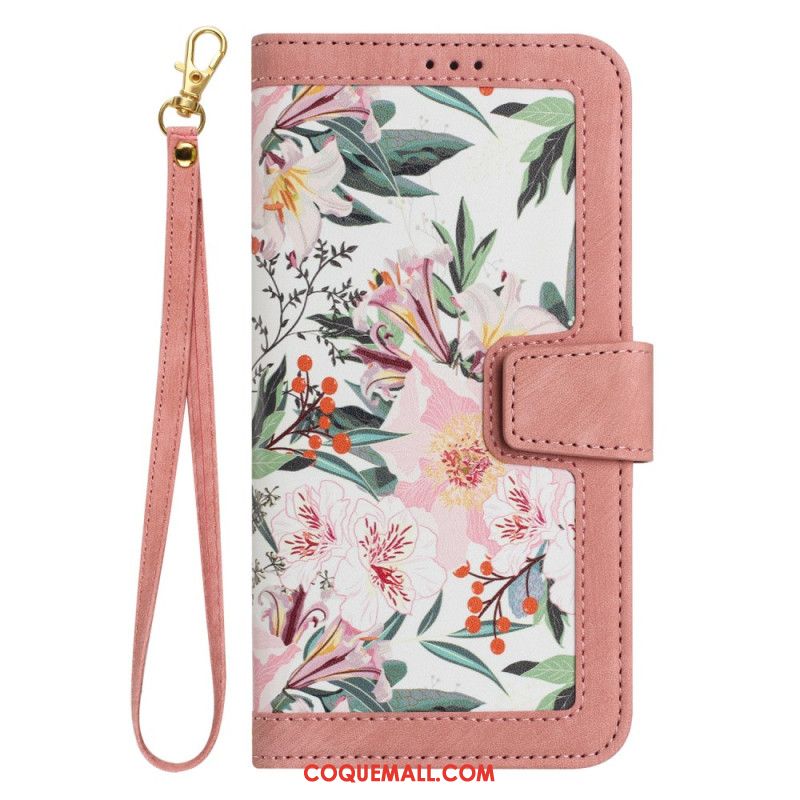 Housse Samsung Galaxy A55 5G Motif Floral avec Lanière