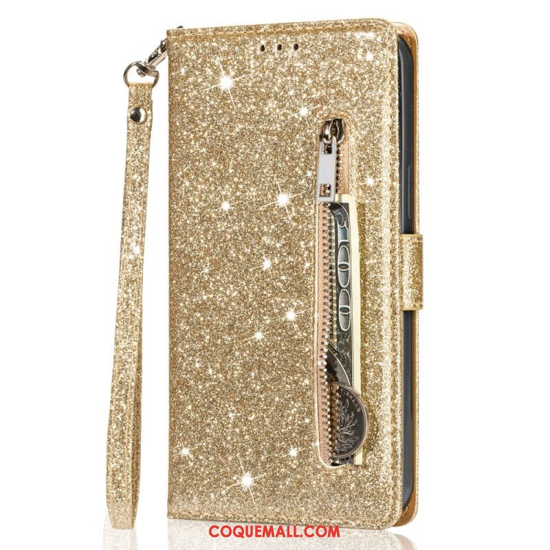 Housse Samsung Galaxy A55 5G Porte-Monnaie Paillettes à Lanière