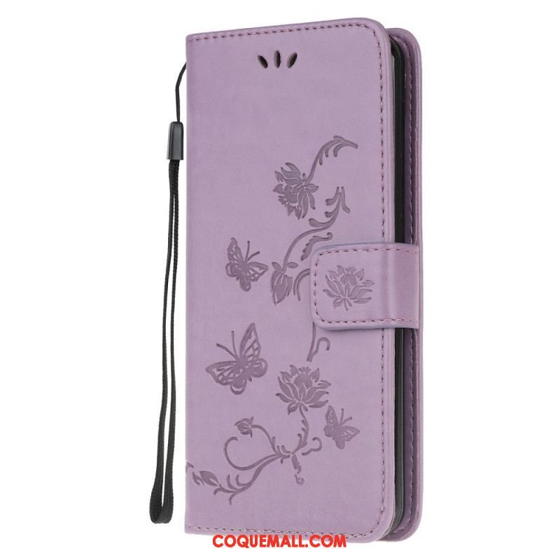 Housse Samsung Galaxy M32 Fleurs à Lanière