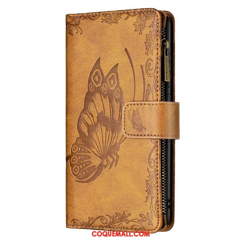 Housse Samsung Galaxy S21 FE Papillon Baroque Poche Zippée