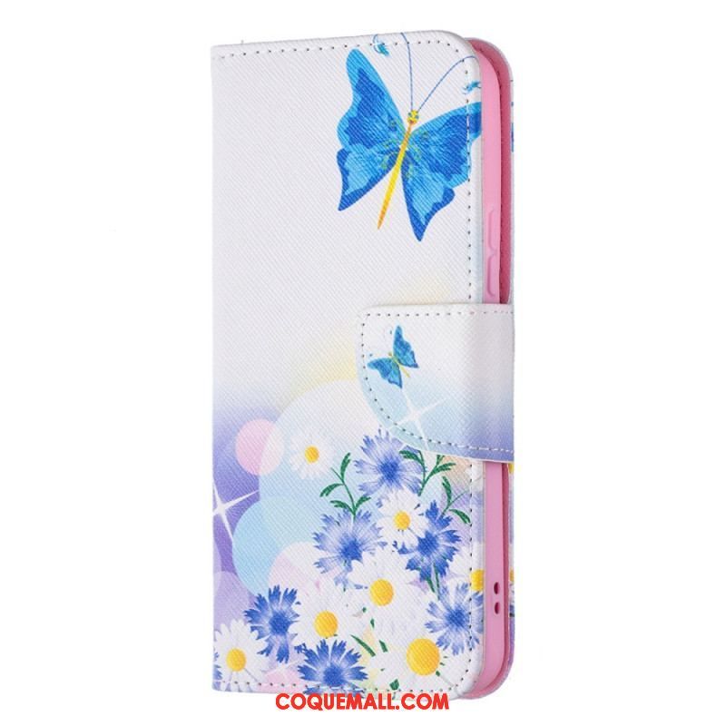 Housse Samsung Galaxy S22 5G Papillons et Fleurs Peints