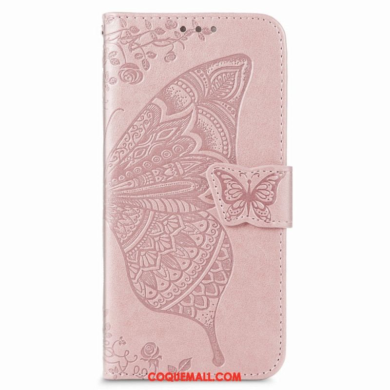 Housse Samsung Galaxy S22 Plus 5G Papillon Design avec Lanière