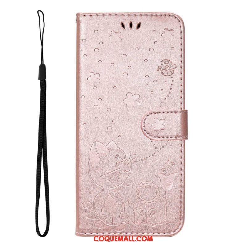 Housse Samsung Galaxy S23 5G Chat et Abeilles à Lanière