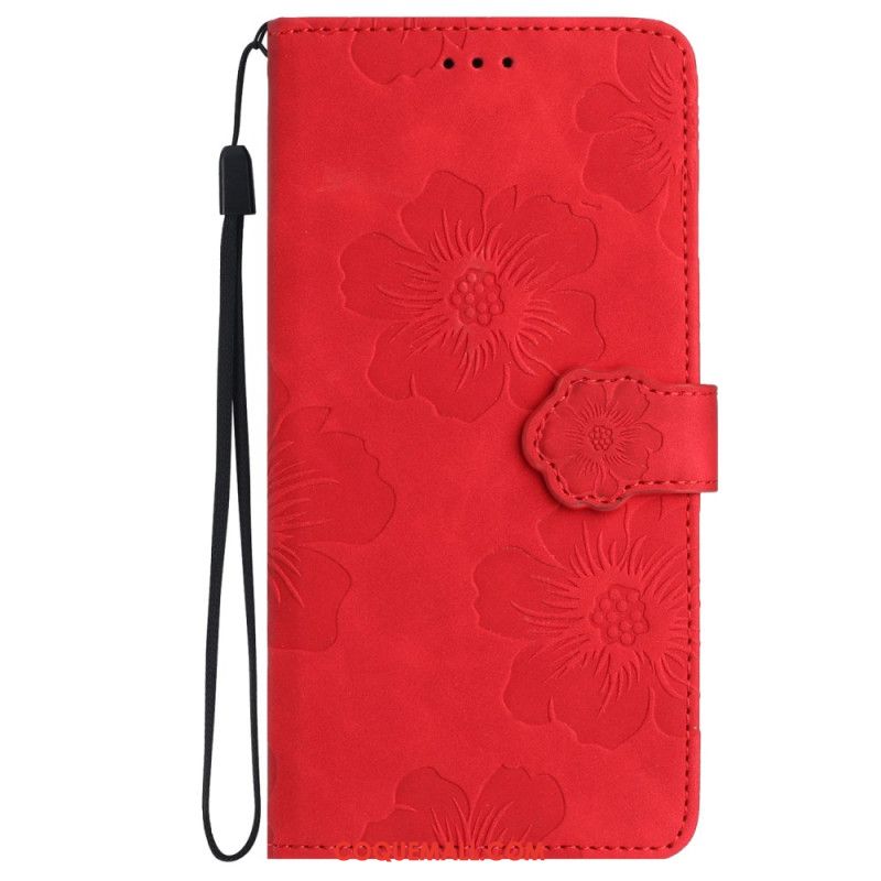 Housse Samsung Galaxy S24 5G Fleurs Imprimées à Lanière