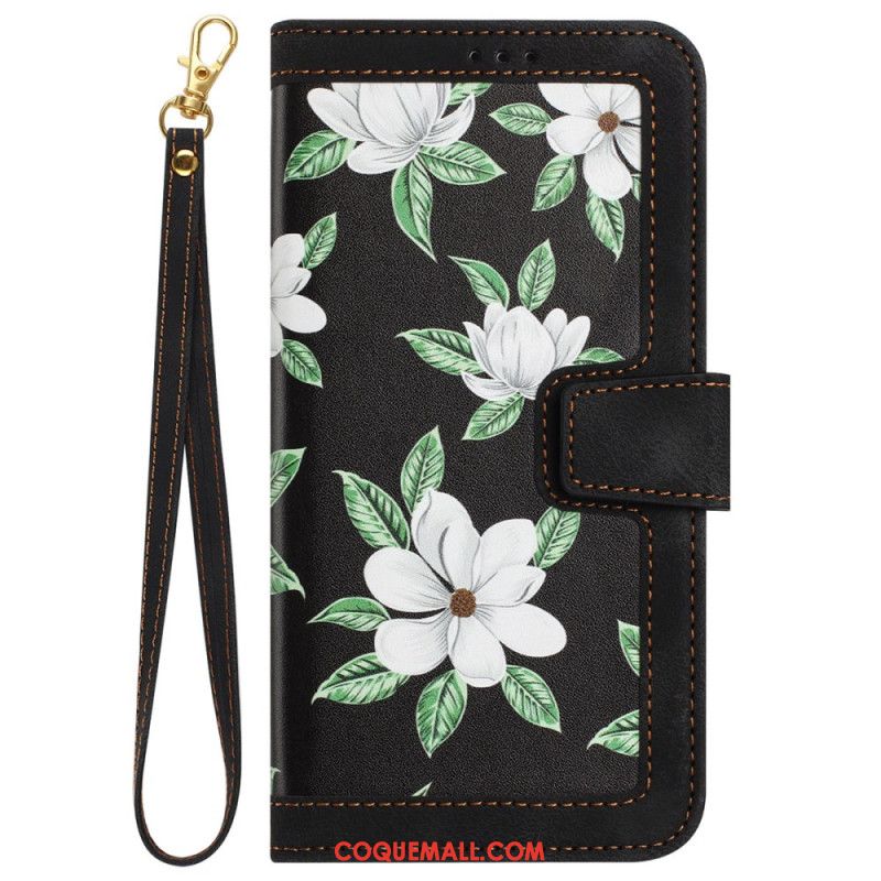 Housse Samsung Galaxy S24 5G Motif Floral Artistique à Lanière