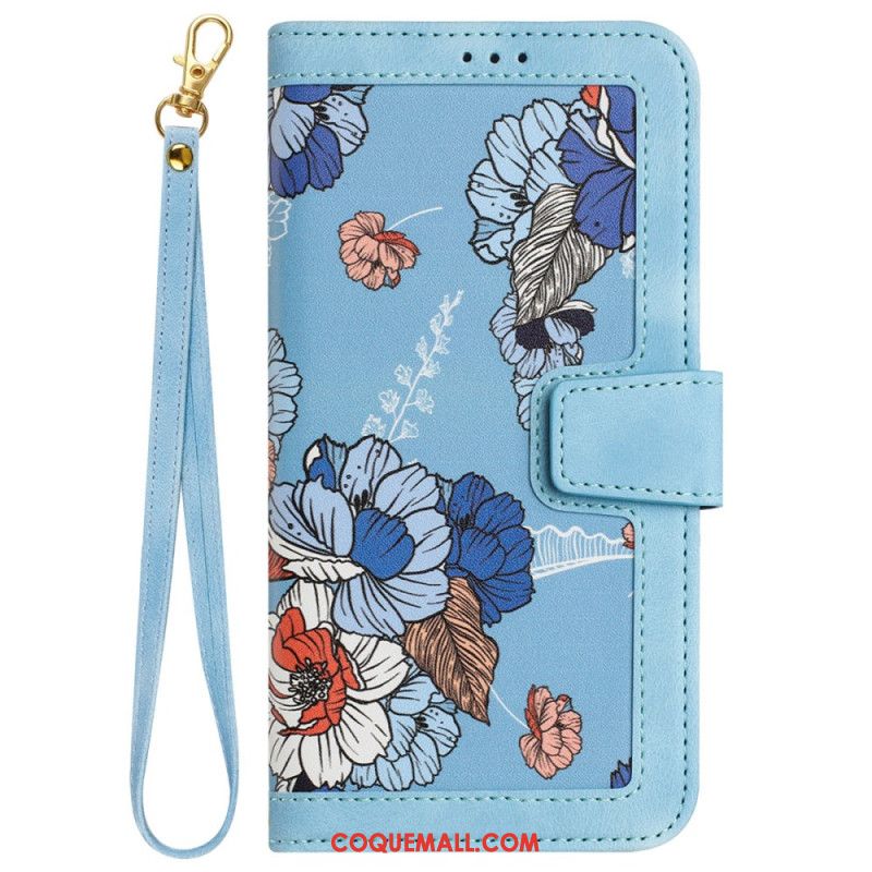 Housse Samsung Galaxy S24 5G Motif Floral Artistique à Lanière