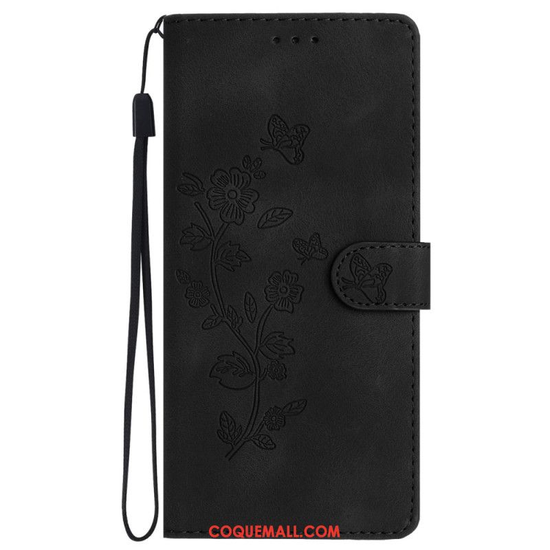 Housse Samsung Galaxy S24 5G Motif de Fleurs Discret à Lanière