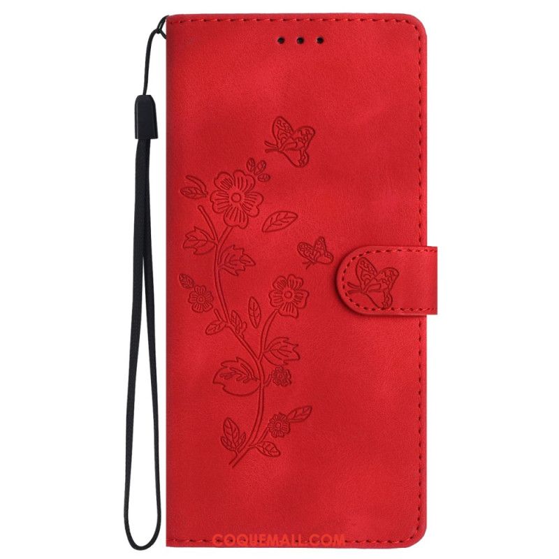 Housse Samsung Galaxy S24 5G Motif de Fleurs Discret à Lanière