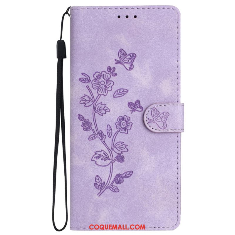 Housse Samsung Galaxy S24 5G Motif de Fleurs Discret à Lanière