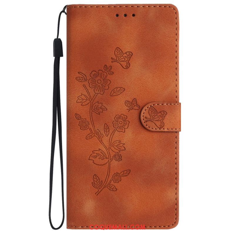 Housse Samsung Galaxy S24 5G Motif de Fleurs Discret à Lanière