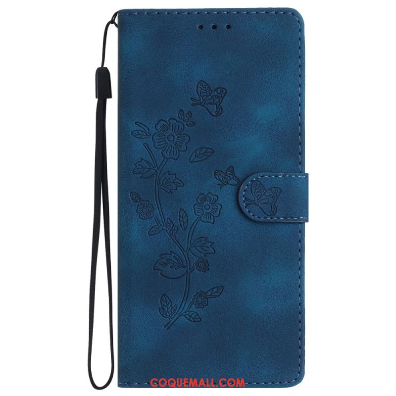 Housse Samsung Galaxy S24 5G Motif de Fleurs Discret à Lanière