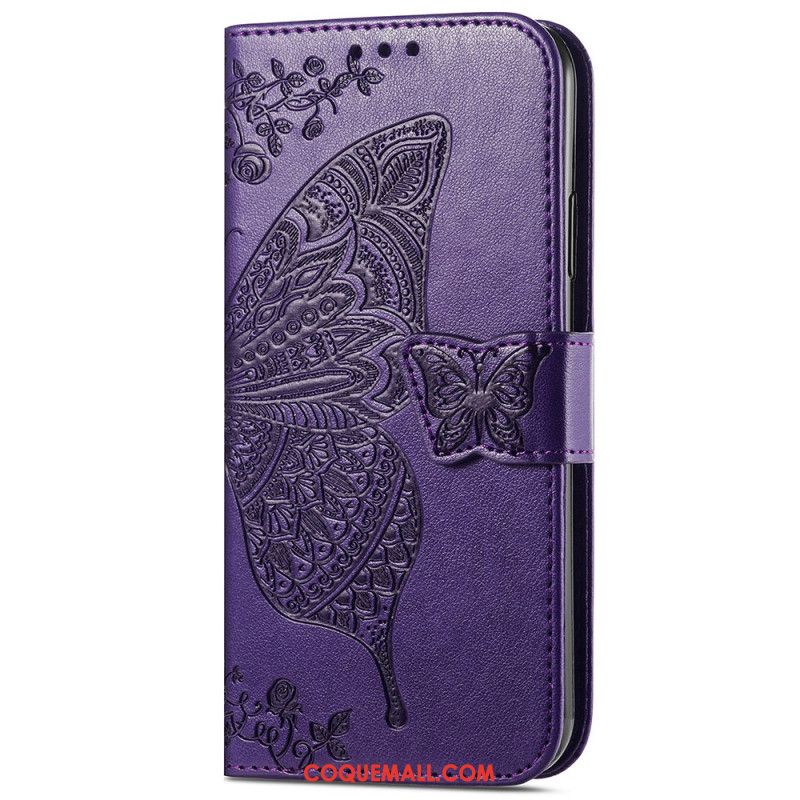 Housse Samsung Galaxy S24 Ultra 5G Papillon Baroque à Lanière