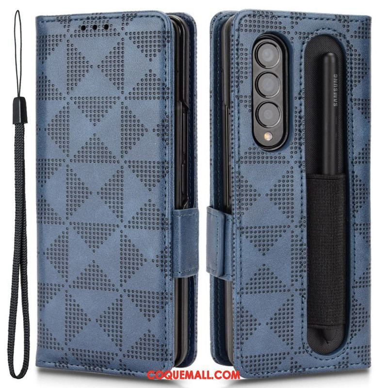 Housse Samsung Galaxy Z Fold 4 Motif Triangles Perforés Lanière