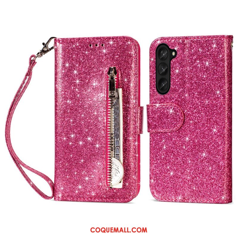 Housse Samsung Galaxy Z Fold 5 Porte-Monnaie Paillettes à Lanière