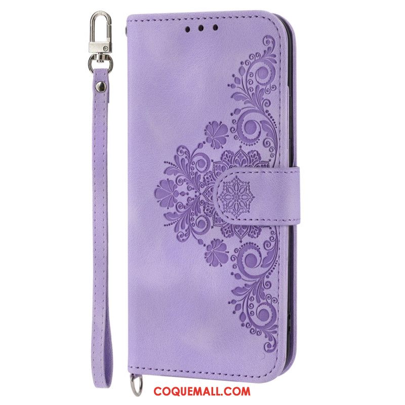 Housse Samsung Galaxy Z Fold 6 Motif Dentelle avec Lanière et Bandoulière