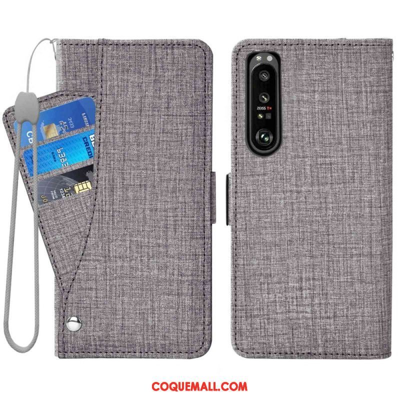 Housse Sony Xperia 1 IV Jeans avec Porte-Cartes Rotatif