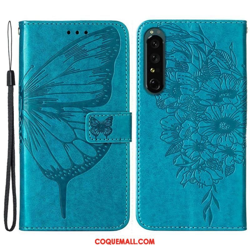 Housse Sony Xperia 1 IV Papillon avec Lanière