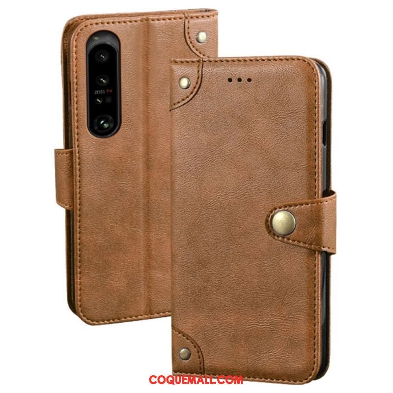 Housse Sony Xperia 1 IV Style Cuir avec Rivets IDEWEI