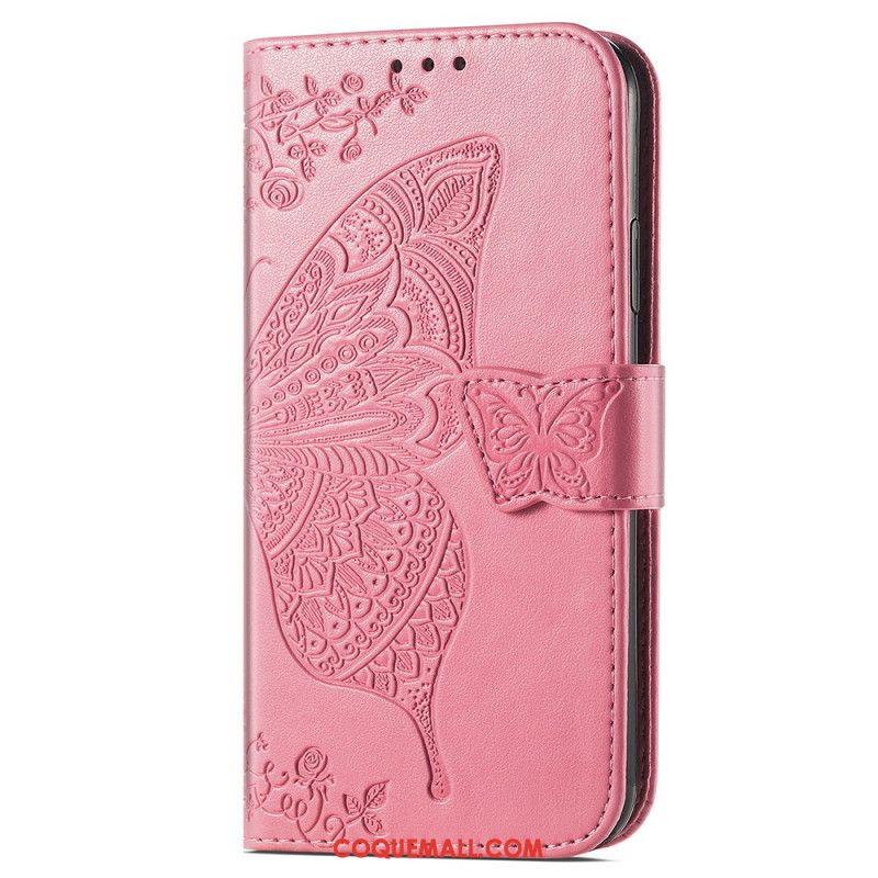 Housse Xiaomi Redmi Note 13 5G Papillon Baroque à Lanière