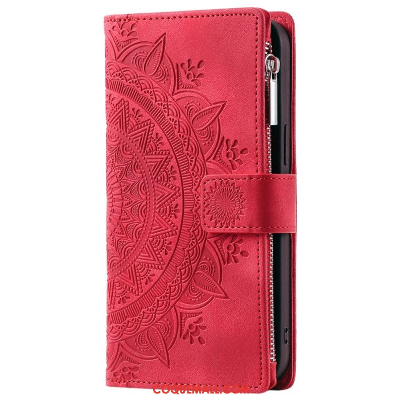 Housse Xiaomi Redmi Note 13 5G Portefeuille Effet Cuir Mandala à Lanière