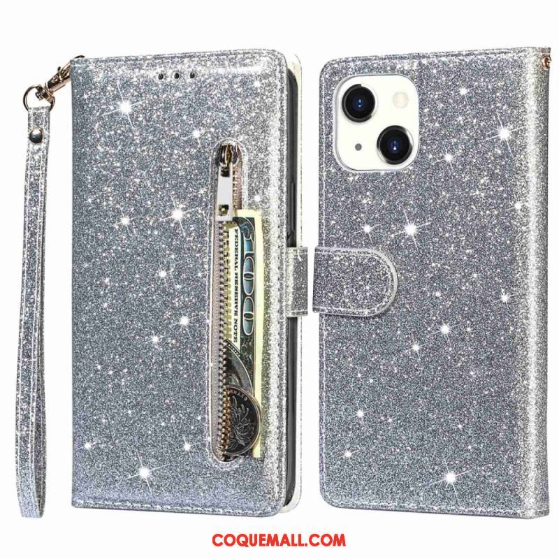 Housse iPhone 14 Plus Porte-Monnaie Paillettes