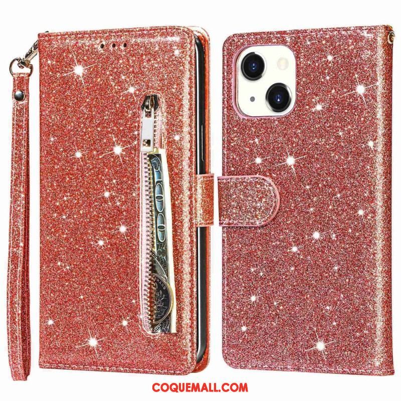 Housse iPhone 14 Plus Porte-Monnaie Paillettes