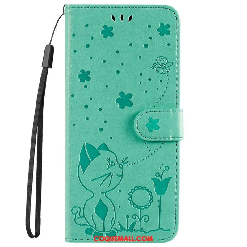 Housse iPhone 14 Pro Max Chat et Abeilles à Lanière