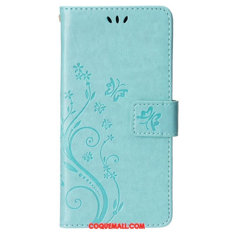 Housse iPhone 15 Fleurs avec Lanière