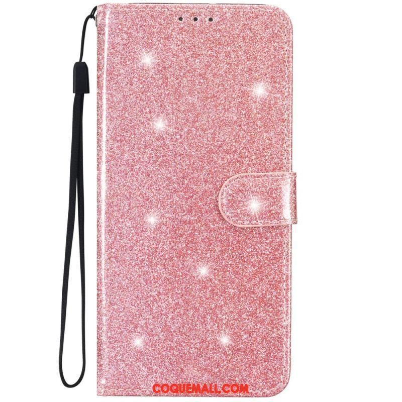 Housse iPhone 15 Plus Effet Paillettes à Lanière