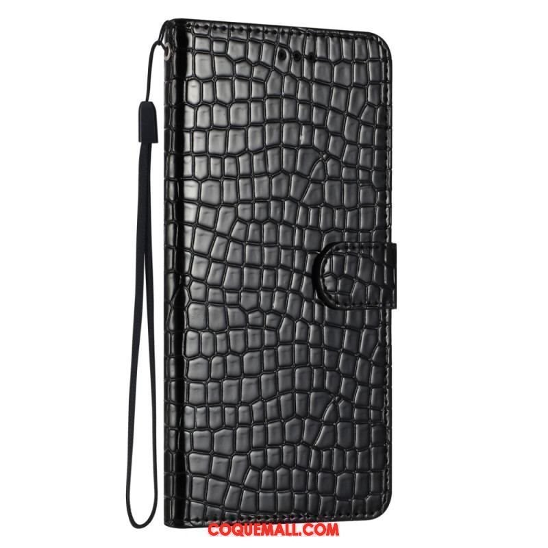 Housse iPhone 15 Plus Style Crocodile avec Lanière