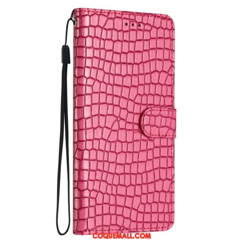 Housse iPhone 15 Plus Style Crocodile avec Lanière