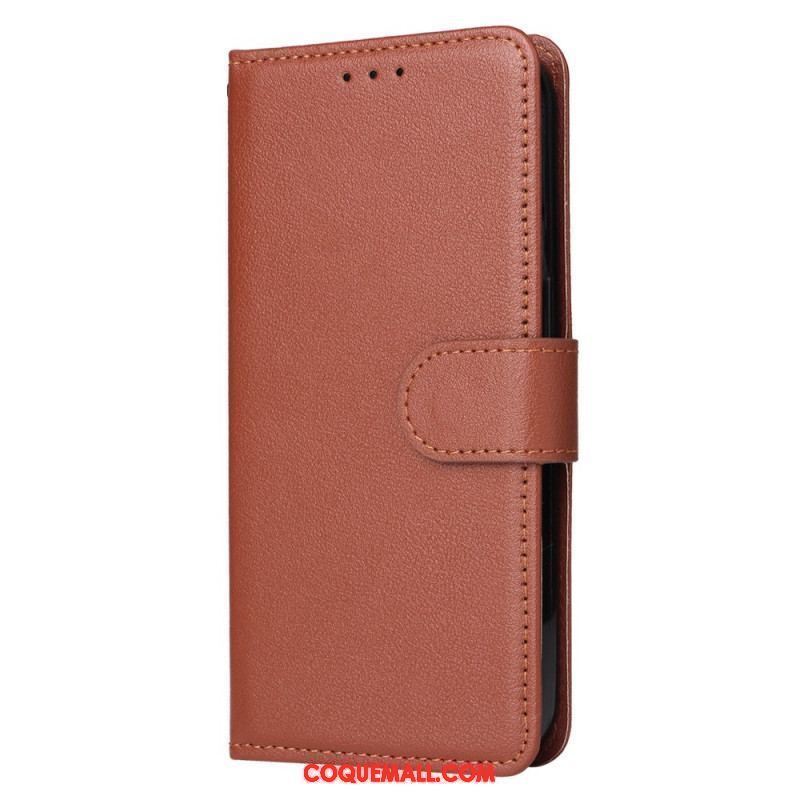 Housse iPhone 15 Plus Style Cuir Classique à Lanière