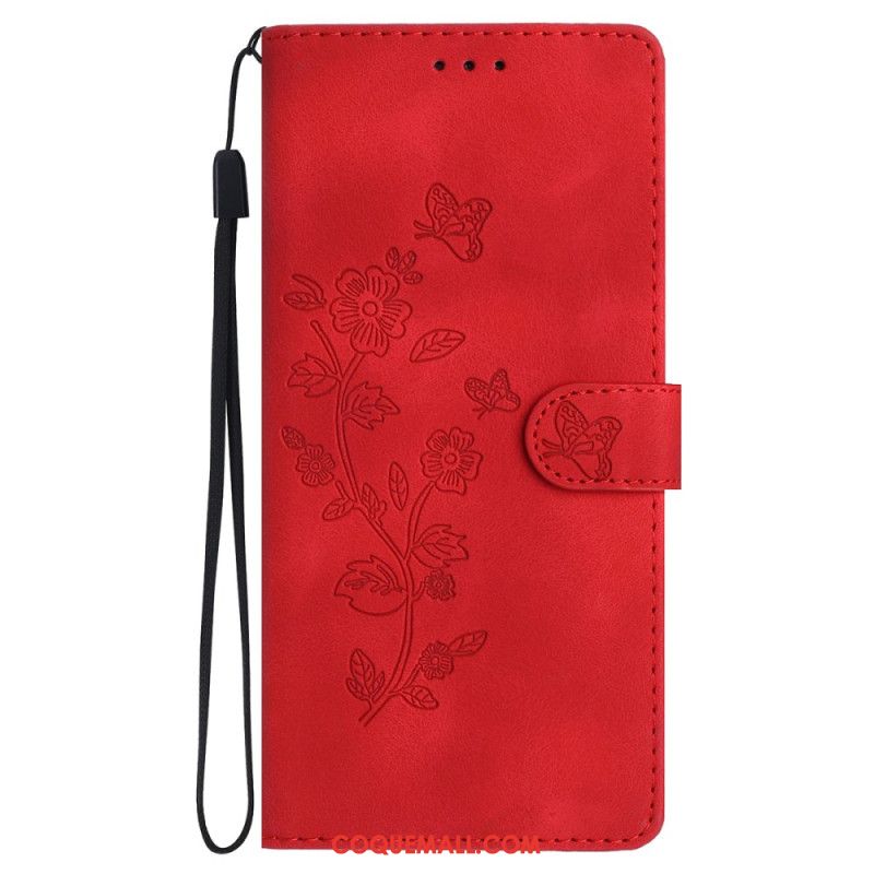 Housse iPhone 16 Fleurs Imprimées à Lanière