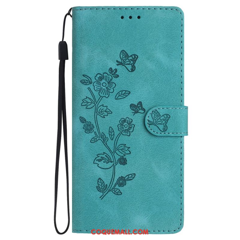 Housse iPhone 16 Fleurs Imprimées à Lanière