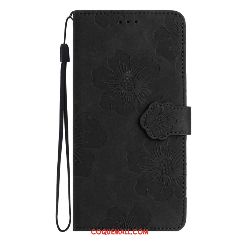 Housse iPhone 16 Motif Floral à Lanière