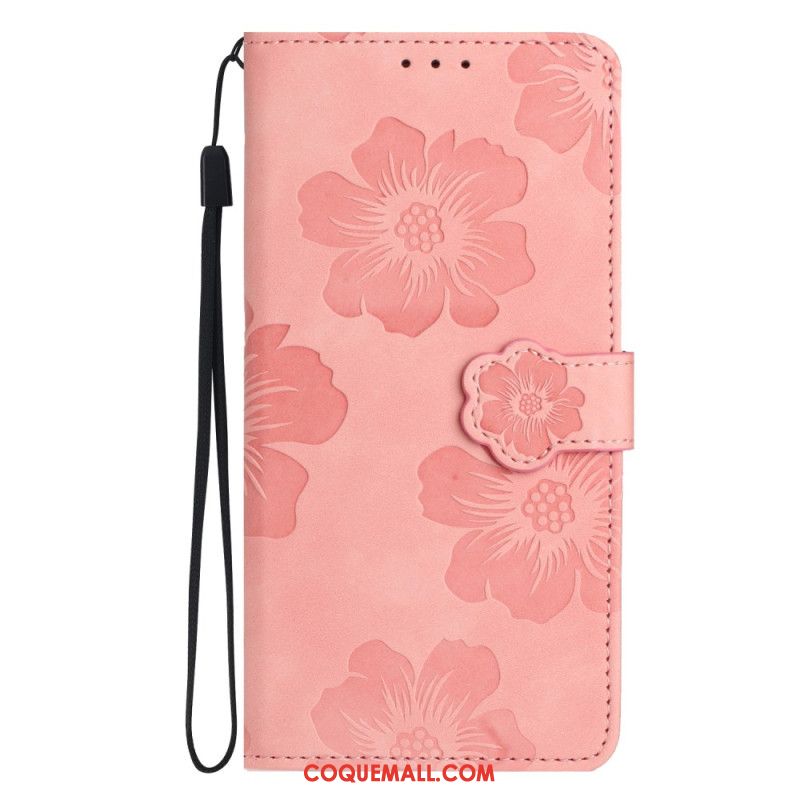 Housse iPhone 16 Motif Floral à Lanière